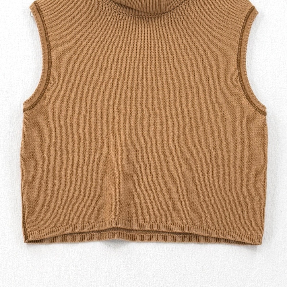 THE ROW Giselle Cashmere Turleneck Sweater Womens Medium Camel Brown Sleeveless - Picture 8 of 16